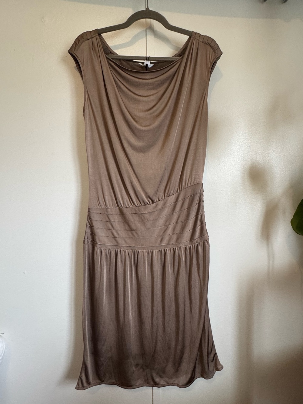 Calvin Klein Draped Champaigne Dress with Pleated Waist